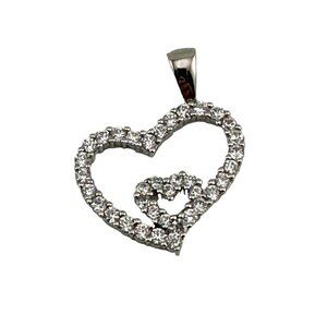 Sterling Silver Double Heart Cubic Zirconia Pendant with Bail